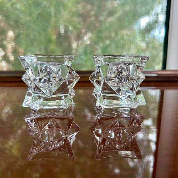 Vintage Michael C. Fina Crystal Star Candle Holders Geometric Design - Picture 4 of 12